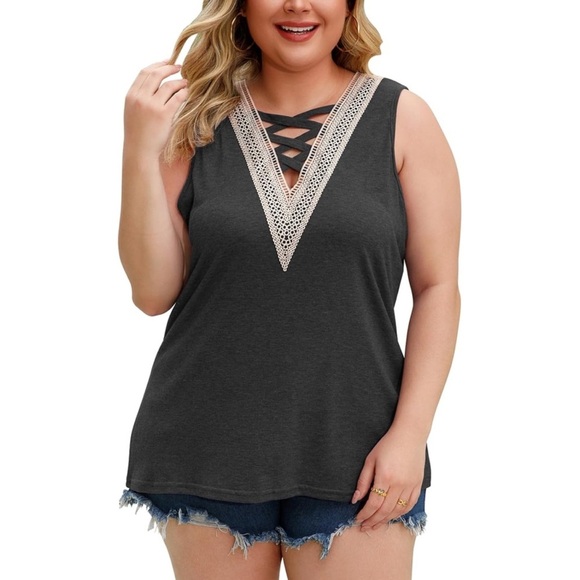 Tops - Women’s Dark Gray Casual Lace Tank Top